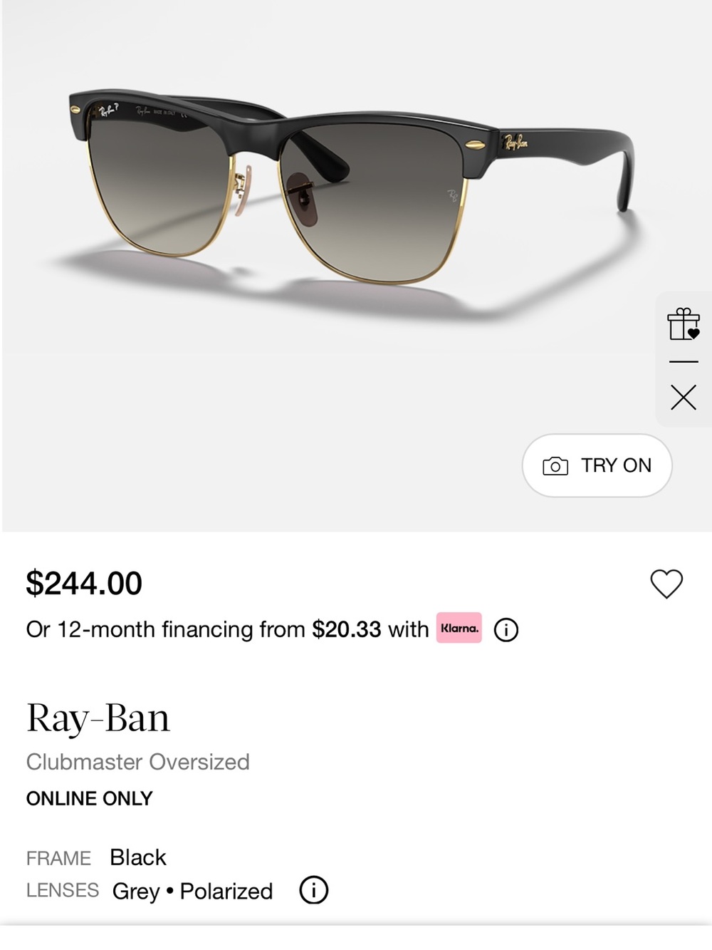 Ray-Ban Clubmaster Oversized Polarized Sunglasses